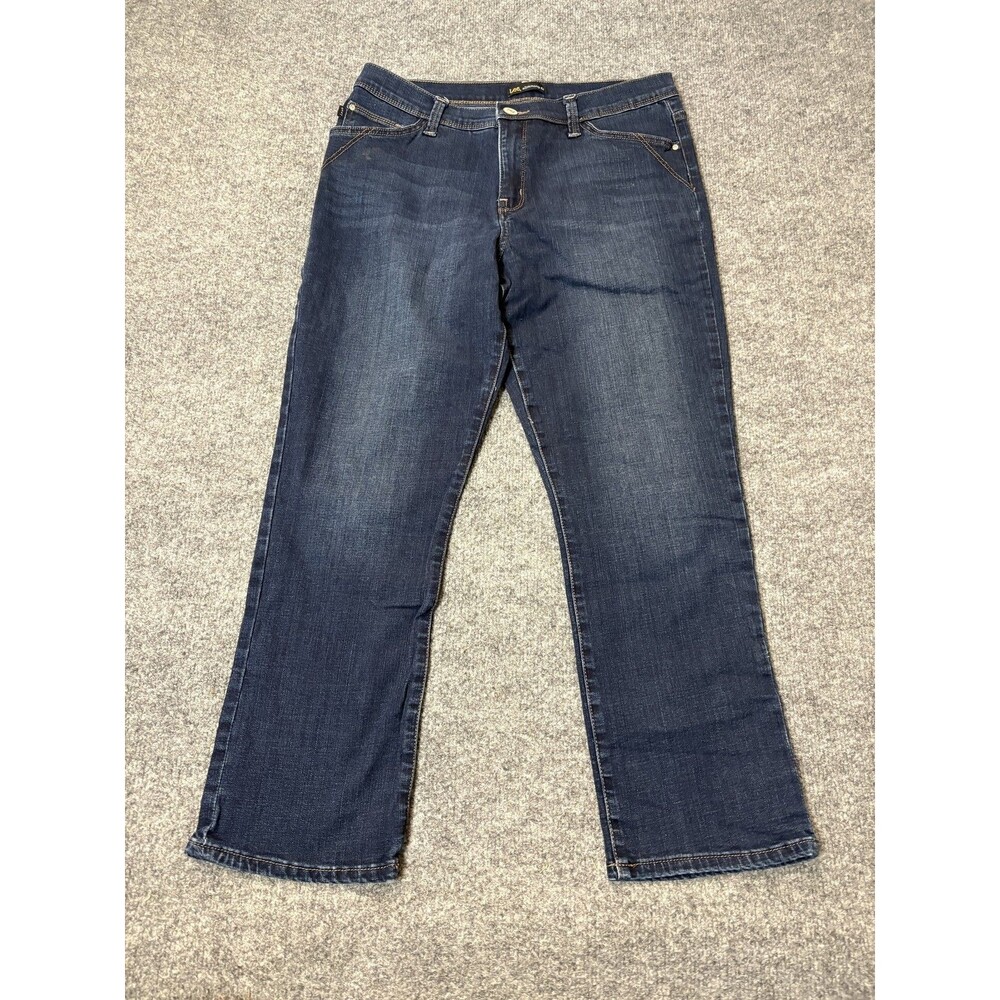 Lee Slimming Straight Jeans Womens 12 31x26 Blue Dark Wash Stretch Denim